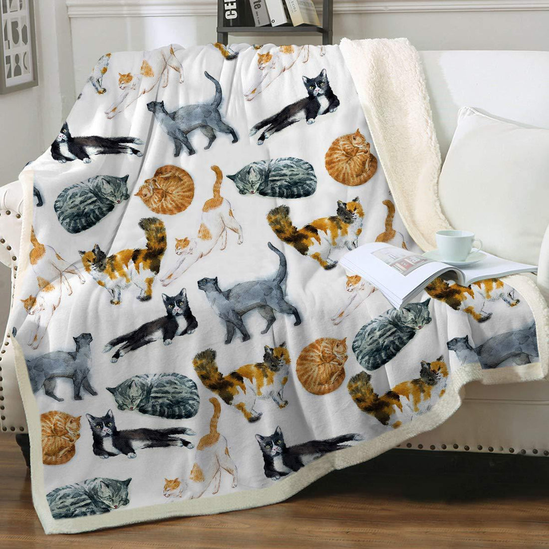 Cat Sherpa Blanket Animal Pattern Printing Double Layer Children