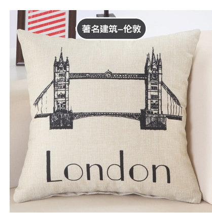 Great Buildings Print Pillow Cases London Paris New York Decorative Pillows Cotton Linen Home Decor Square Throw Pillows Cover