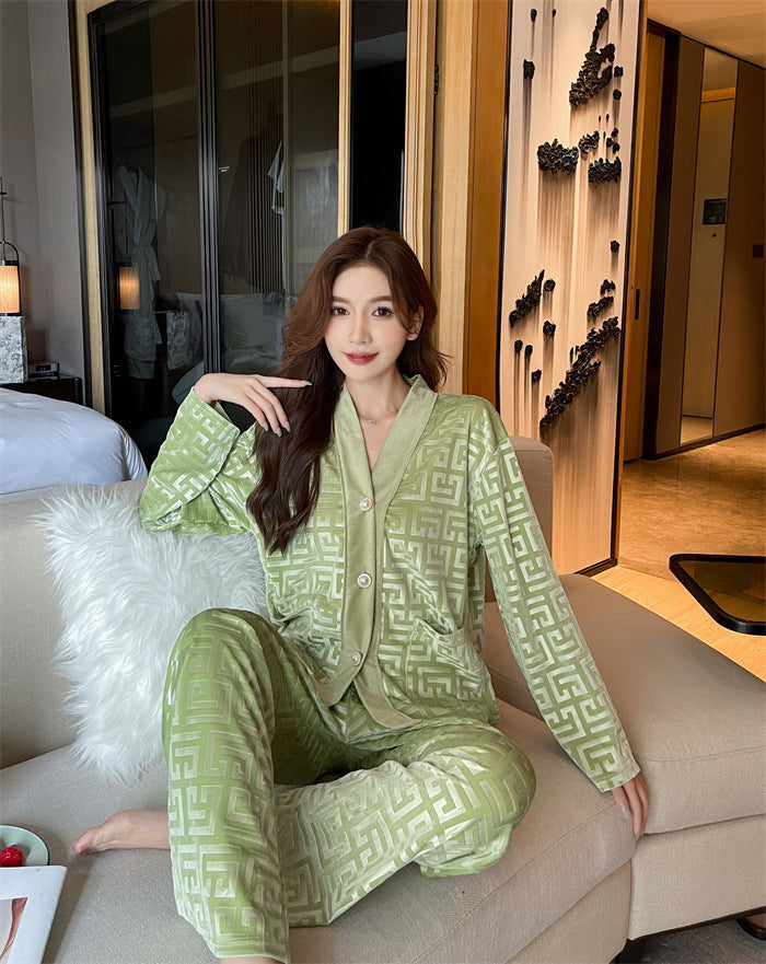 New Gold Velvet Pajamas Women's Suit