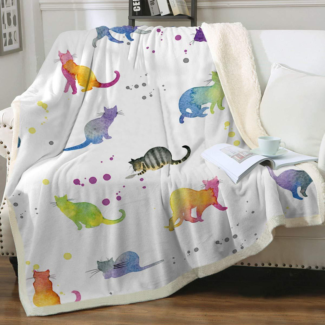 Cat Sherpa Blanket Animal Pattern Printing Double Layer Children