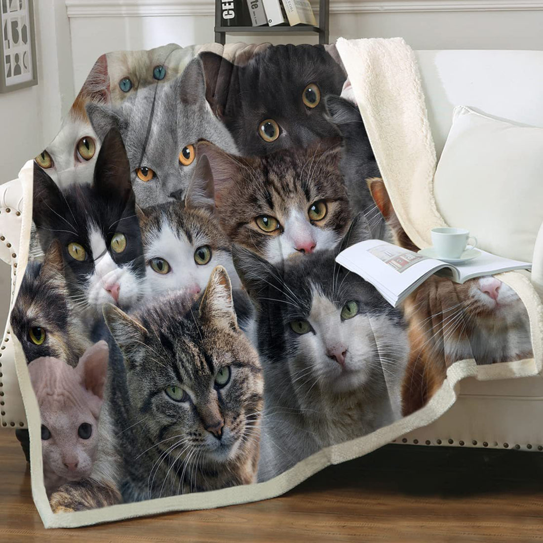 Cat Sherpa Blanket Animal Pattern Printing Double Layer Children