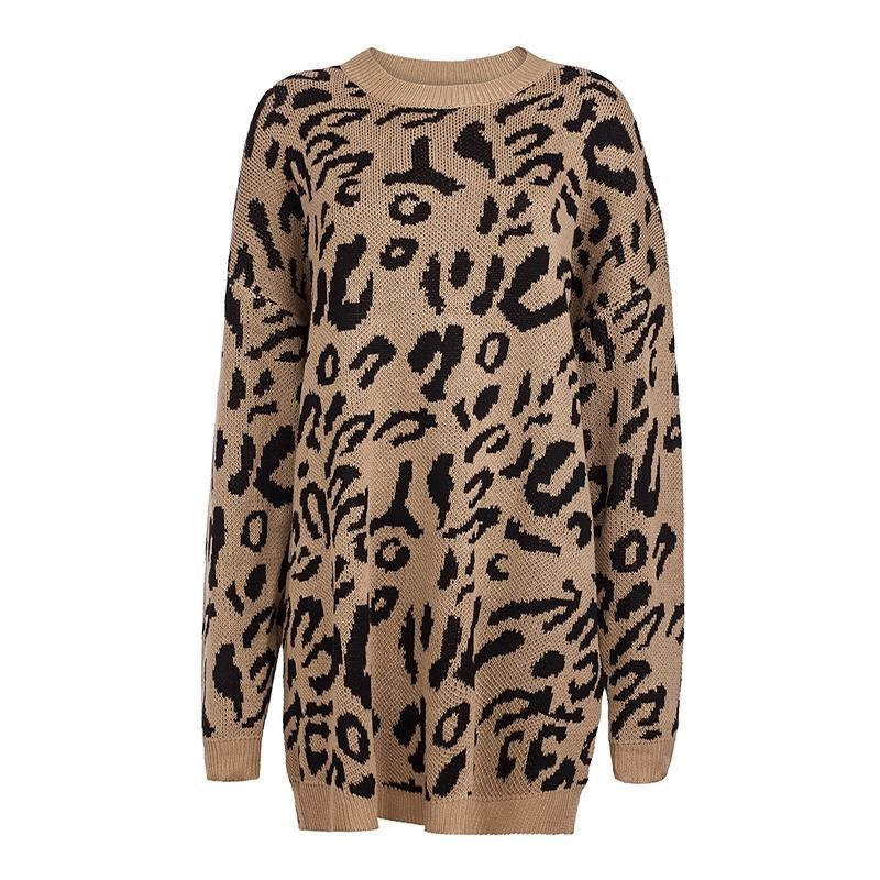 Loose leopard print sweaters with long sleeves