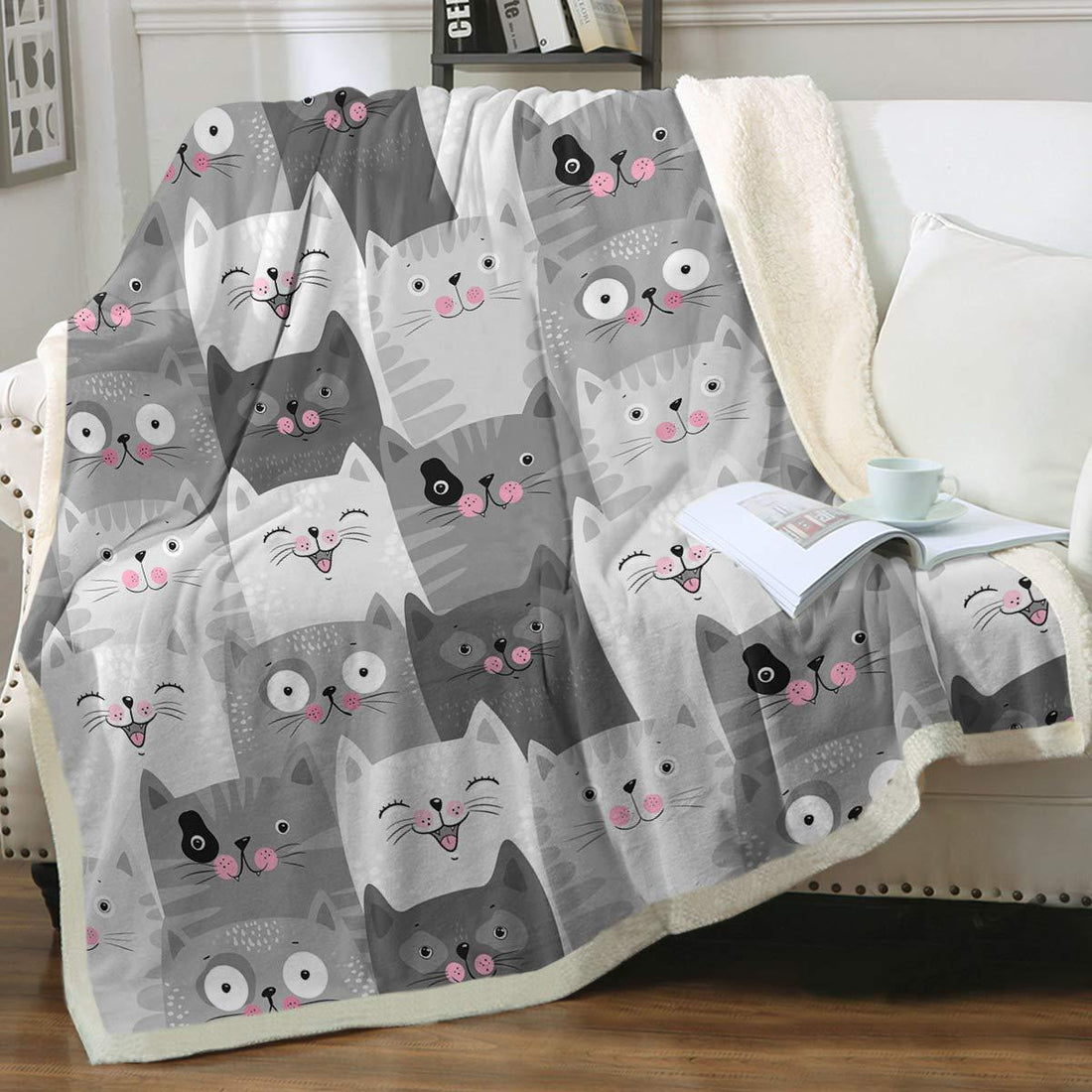 Cat Sherpa Blanket Animal Pattern Printing Double Layer Children