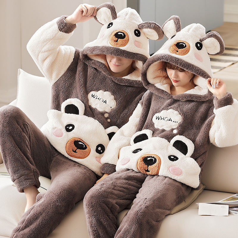 Fashion Hooded Coral Fleece Casual Loungewear Set