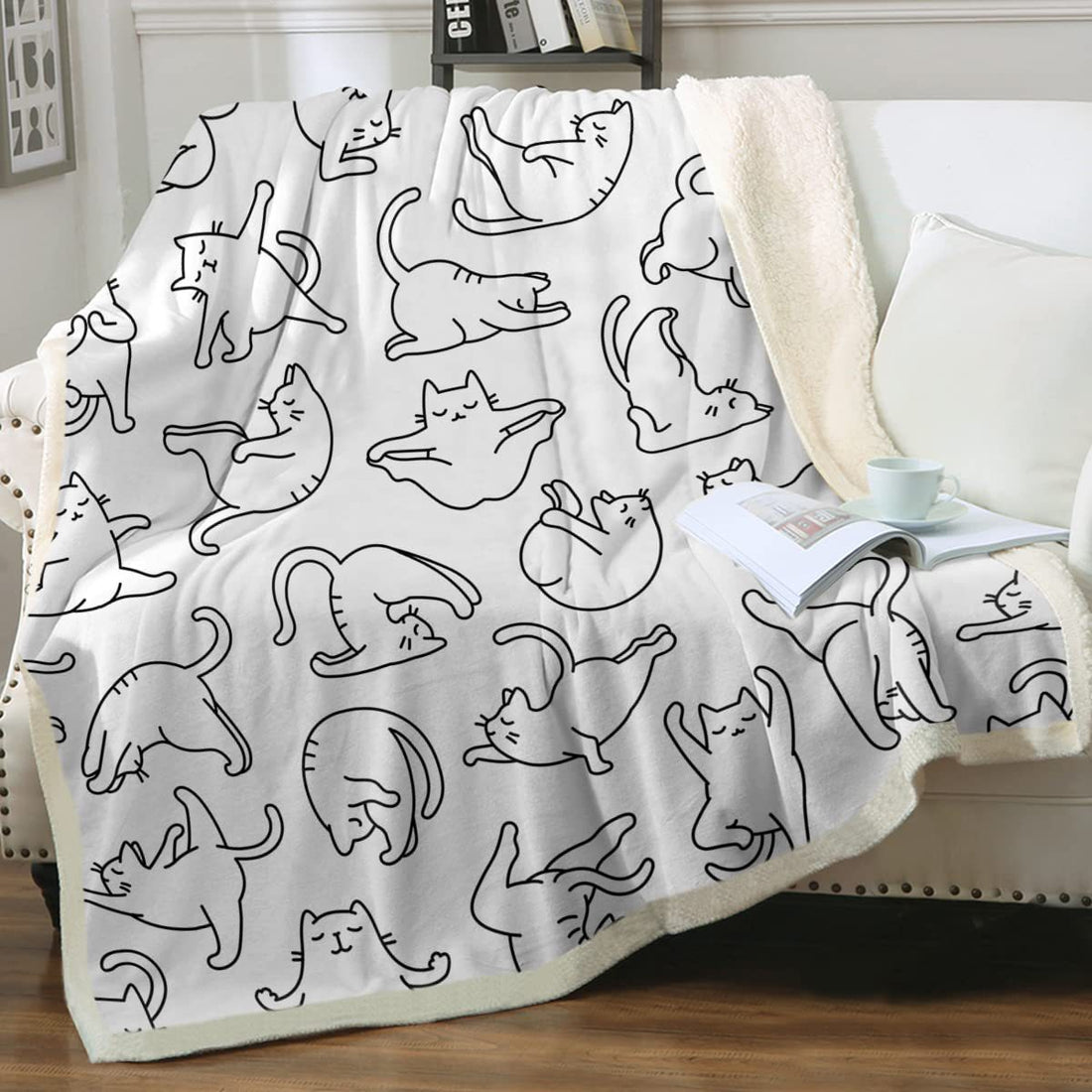 Cat Sherpa Blanket Animal Pattern Printing Double Layer Children