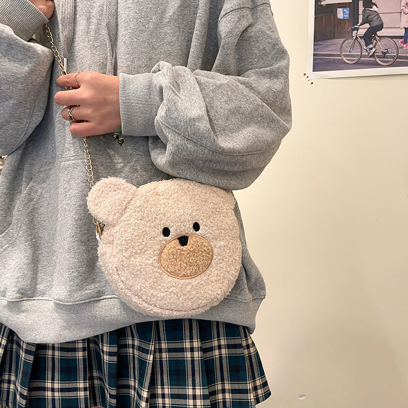 Cute Plush Embroidery Little Bear Pattern Bag