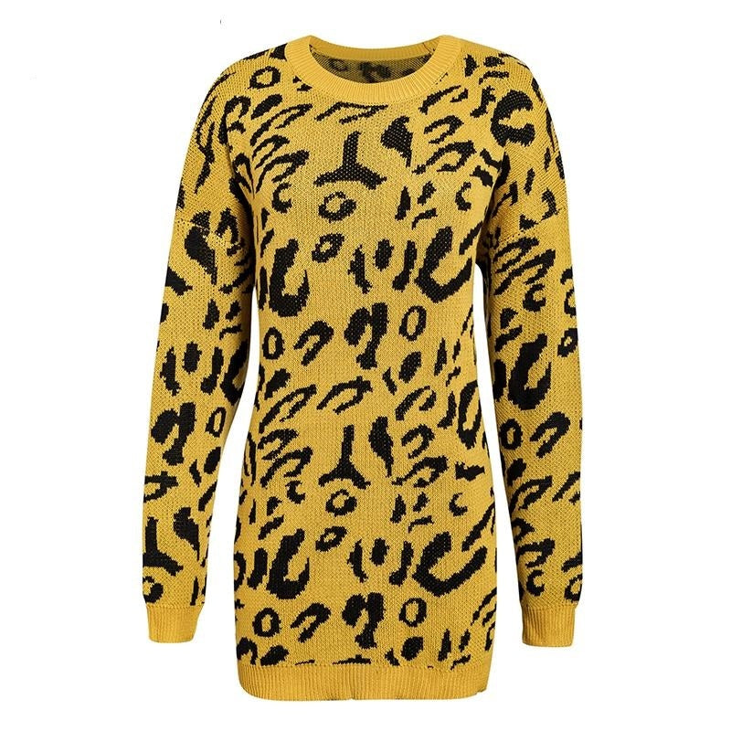 Loose leopard print sweaters with long sleeves