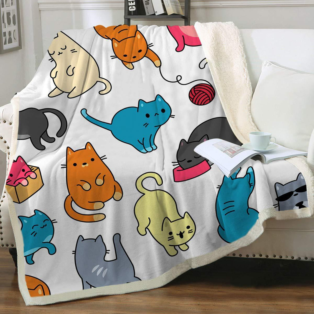 Cat Sherpa Blanket Animal Pattern Printing Double Layer Children