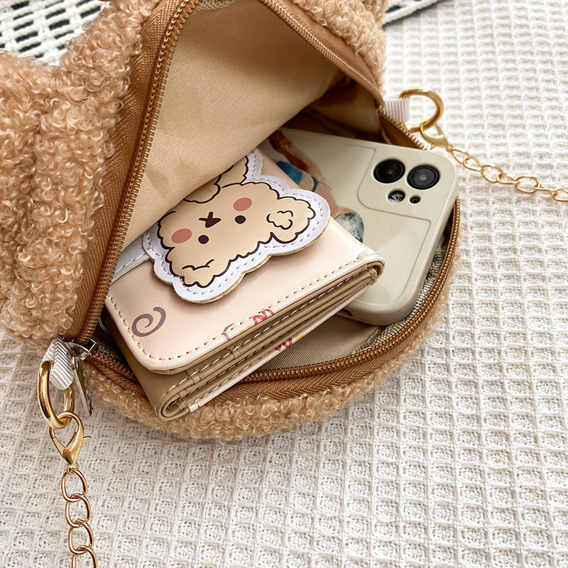 Cute Plush Embroidery Little Bear Pattern Bag