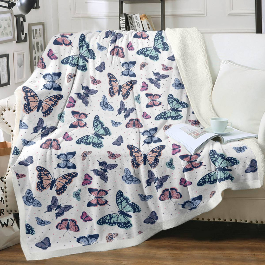 Garden Purple Butterfly Sherpa Throw Blanket Soft Blankets And Throws Plush