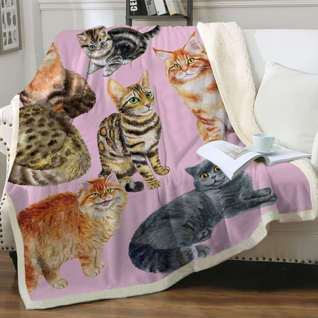 Cat Sherpa Blanket Animal Pattern Printing Double Layer Children