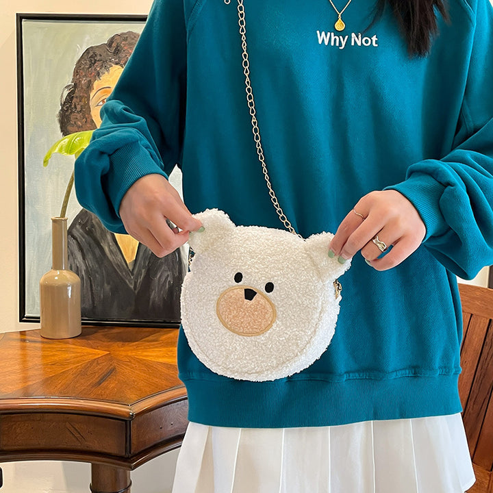 Cute Plush Embroidery Little Bear Pattern Bag