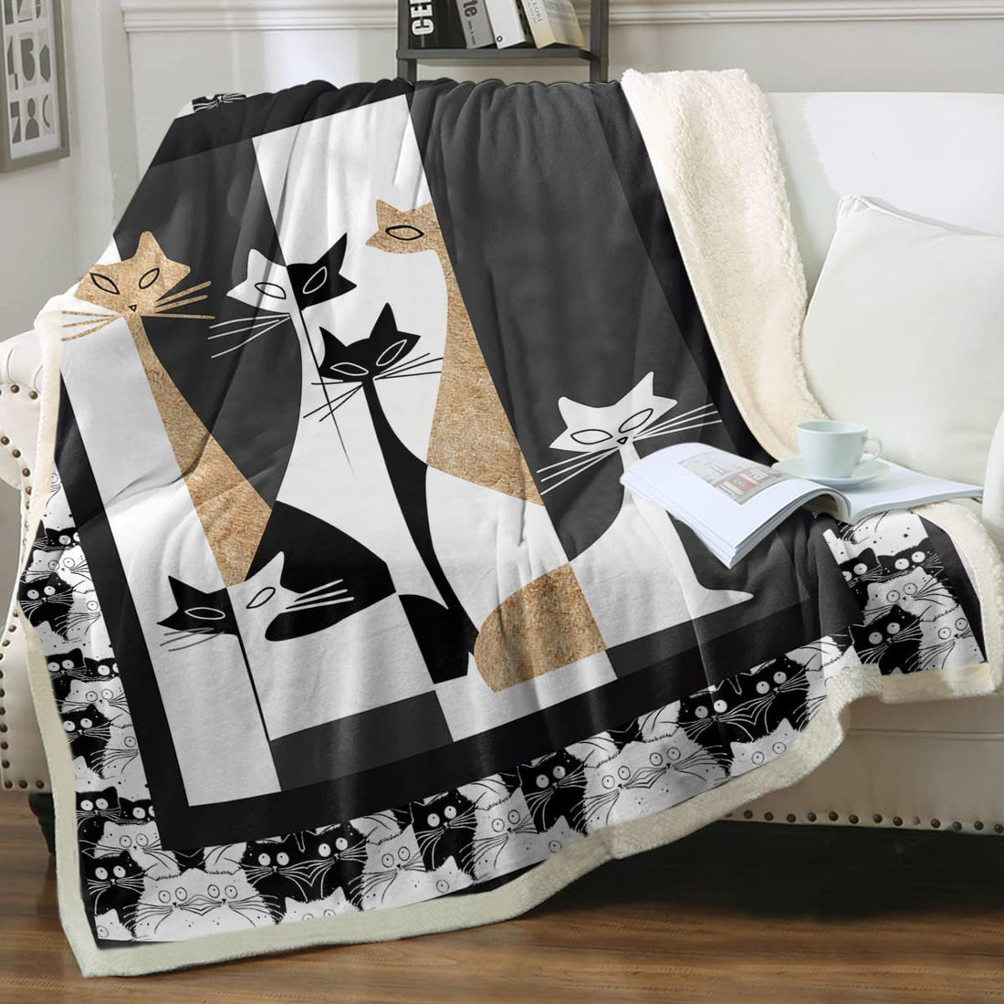 Cat Sherpa Blanket Animal Pattern Printing Double Layer Children