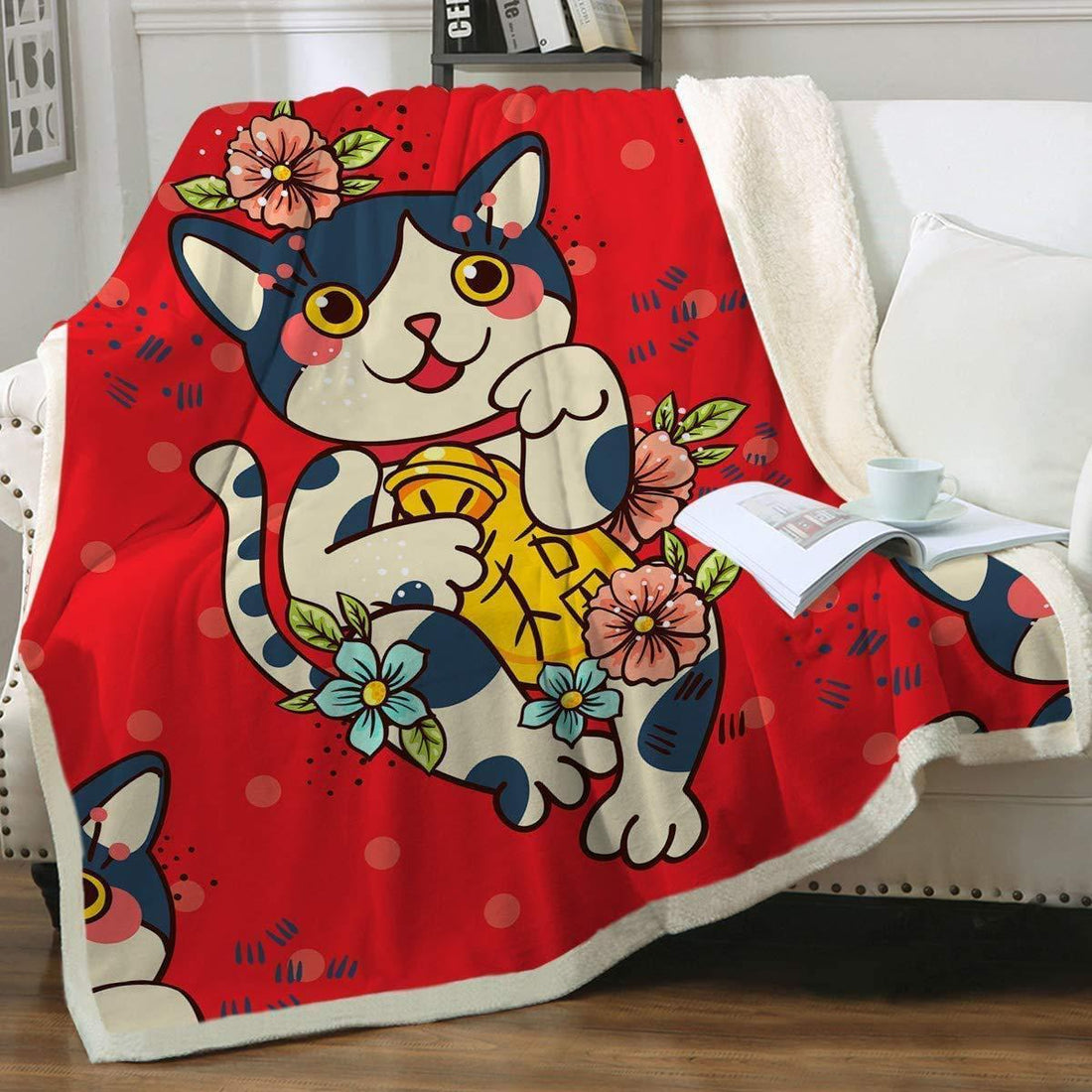 Cat Sherpa Blanket Animal Pattern Printing Double Layer Children